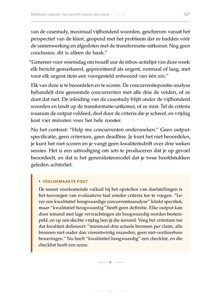 Het Agent-Droomteam, gedrukte pagina: Nu het contrast: “Help me concurrenten onderzoeken.” Geen output-