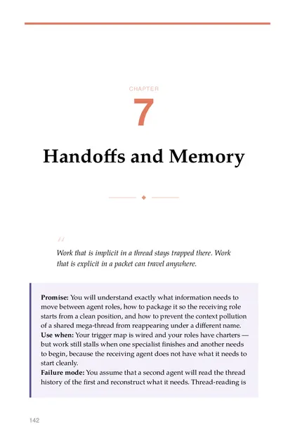 The chapter promise: You will understand exactly what information needs to move between agent roles, how to package it so…