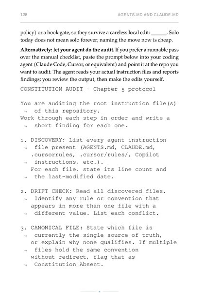 The Agentic Codebase, printed page: CONSTITUTION AUDIT — Chapter 5 protocol