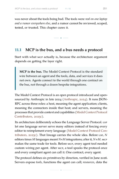 The Agentic Codebase, printed page: MCP is the bus. The Model Context Protocol is the standard