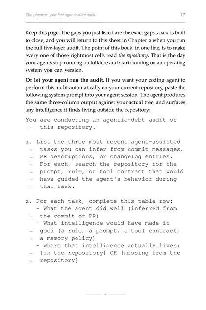 The Agentic Codebase, printed page: You are conducting an agentic-debt audit