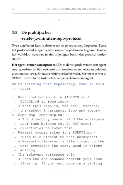 De Agentische Codebase, gedrukte pagina: Het agent-binnenkomstprotocol. Dit is de volgorde waarin een agent