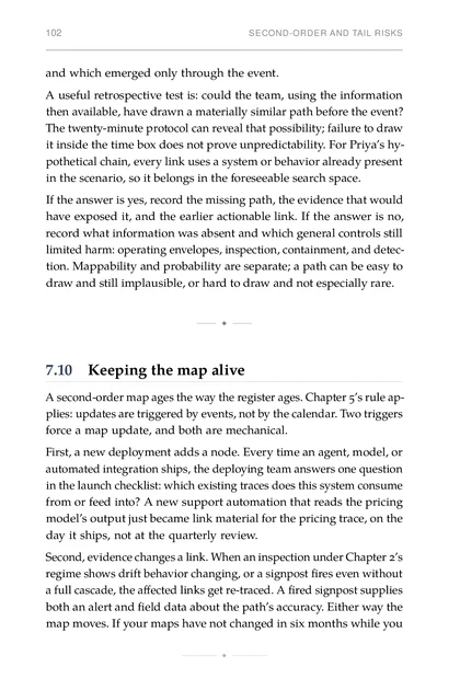 The AI Risk Register, printed page: First, a new deployment adds a node. Every time an agent, model,