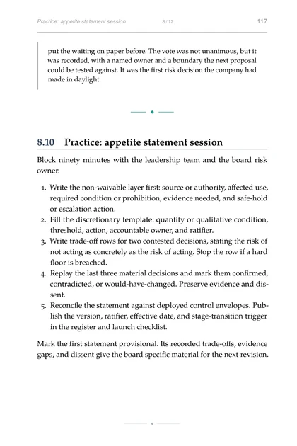 The AI Risk Register, printed page: Practice: appetite statement session 8 12 117