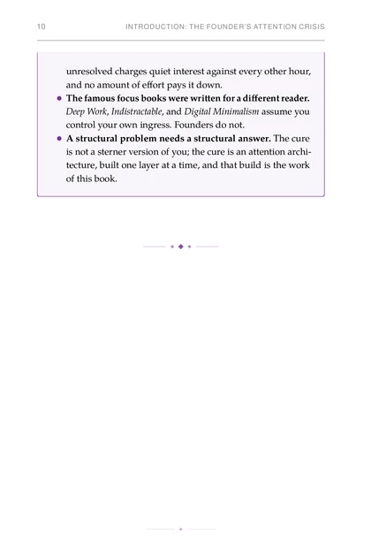 The Attention Architect, printed page: unresolved charges quiet interest against every other hour,