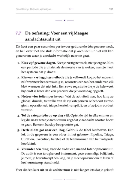 De Aandachts-Architect, gedrukte pagina: Curation, Execution, herstel, of de teamnormen van het volgende