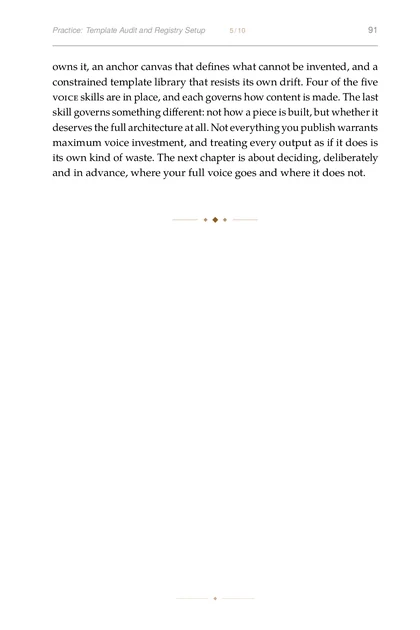 The Authentic Operator, printed page: owns it, an anchor canvas that defines what cannot be invented, and a