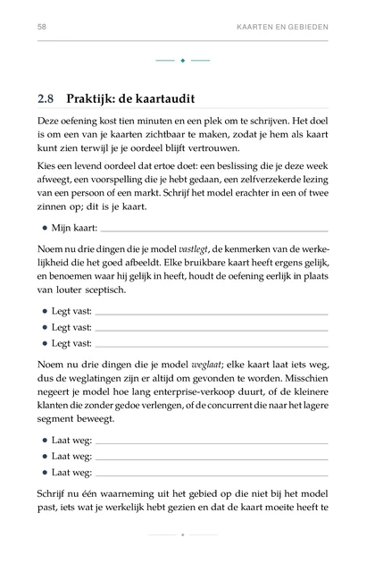 De gekalibreerde geest, gedrukte pagina: Schrijf nu één waarneming uit het gebied op die niet bij het model