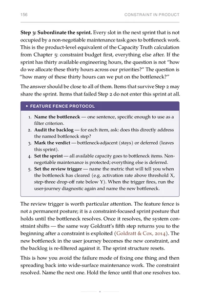 The Constraint Founder, printed page: Step 3: Subordinate the sprint. Every slot in the next sprint that is not