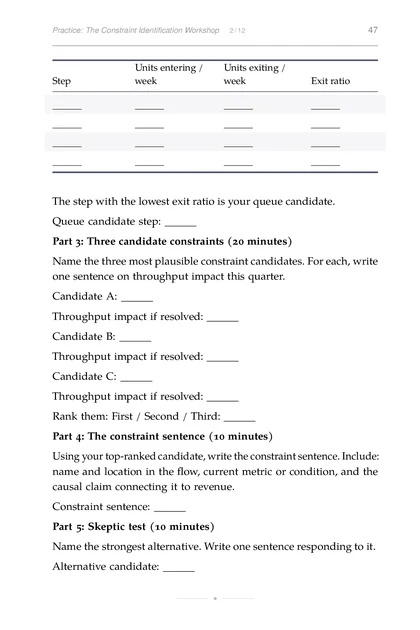 The Constraint Founder, printed page: Units entering / Units exiting /