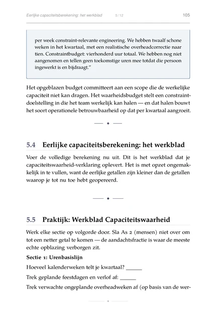 De Constraint-Founder, gedrukte pagina: Sectie 1: Urenbasislijn