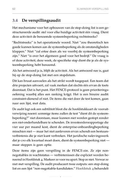 De Constraint-Founder, gedrukte pagina: oefening waarbij alles een ranking krijgt. Het is een binaire audit: