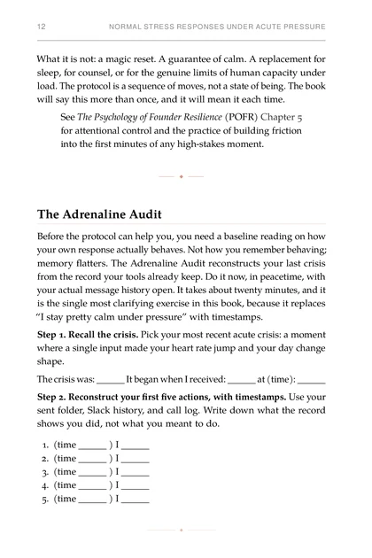 The Crisis Command, printed page: Step 1. Recall the crisis. Pick your most recent acute crisis: a moment