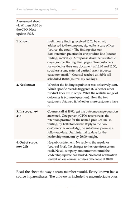 The Crisis Command, printed page: Which specific records triggered it. Whether other