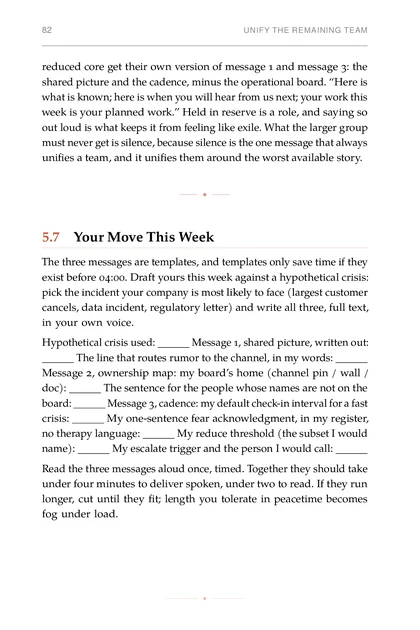 The Crisis Command, printed page: Message 2, ownership map: my board’s home (channel pin wall /