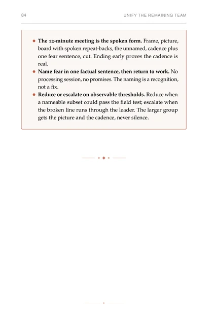 The Crisis Command, printed page: The 12-minute meeting is the spoken form. Frame, picture,