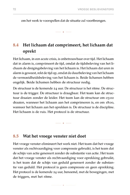 Crisisregie, gedrukte pagina: Het protocol is de komende 24 uur, benoemd, met de bewegingen, met