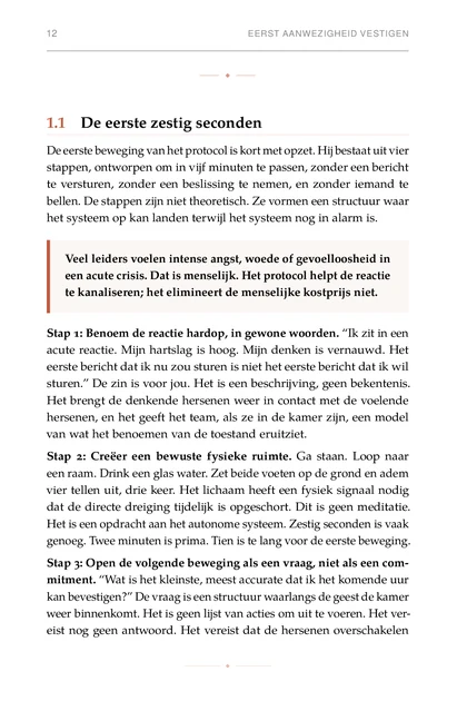 Crisisregie, gedrukte pagina: Stap 1: Benoem de reactie hardop, in gewone woorden. “Ik zit