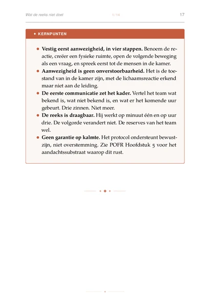 Crisisregie, gedrukte pagina: KERNPUNTEN
