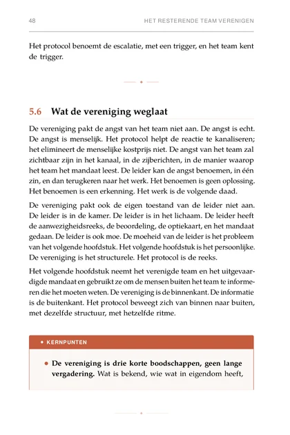 Crisisregie, gedrukte pagina: Het protocol benoemt de escalatie, met een trigger, en het team kent