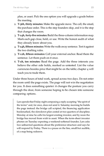 The Deal Architect, printed page: Mark each gap close, hold, or use. Write the honest audit of what
