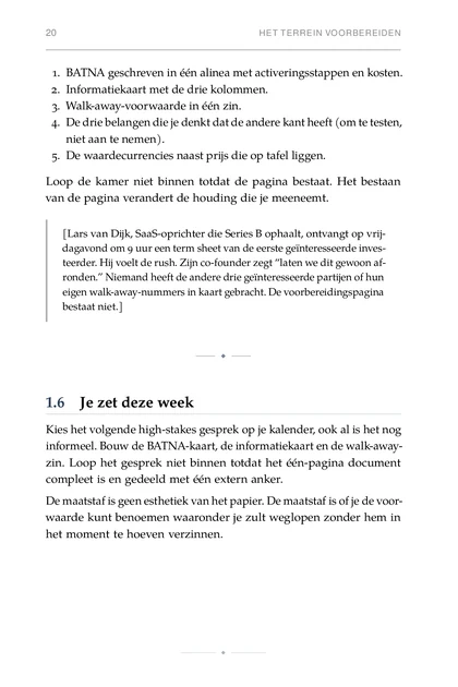 De Deal Architect, gedrukte pagina: Loop de kamer niet binnen totdat de pagina bestaat. Het bestaan