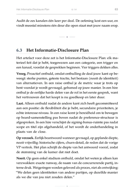 De Deal Architect, gedrukte pagina: Laat. Alleen onthuld nadat de andere kant zich heeft gecommitteerd