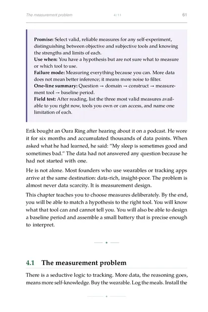 The chapter promise: Select valid, reliable measures for any self-experiment, distinguishing between objective and…