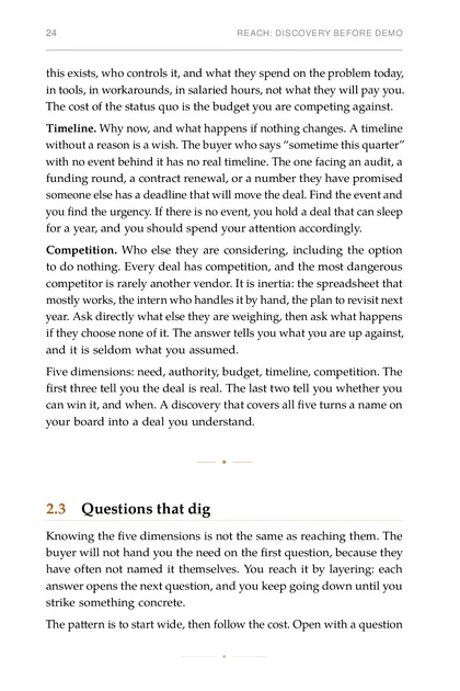 The Founder Sales System, printed page: Competition. Who else they are considering, including the option