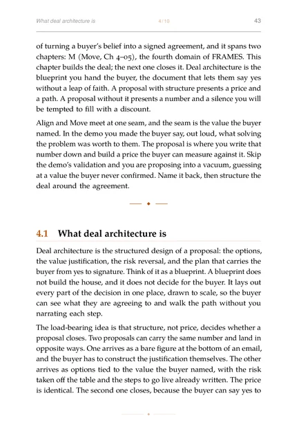 The Founder Sales System, printed page: Align and Move meet at one seam, and the seam is the value the buyer