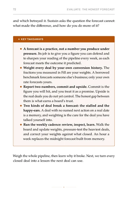 The Founder Sales System, printed page: Report two numbers, commit and upside. Commit is