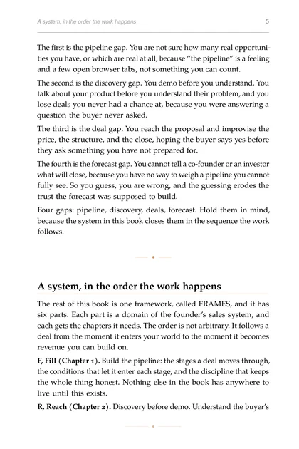 The Founder Sales System, printed page: A system, in the order the work happens