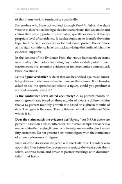 The Fundraising Operator, printed page: In the context of the Evidence Pack, the prove framework operates