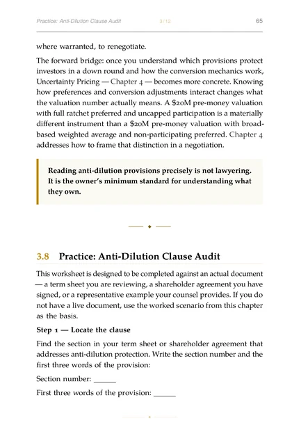 The Fundraising Operator, printed page: Practice: Anti-Dilution Clause Audit 3 12 65