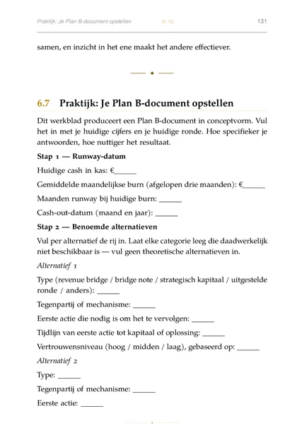 De Fundraising-Operator, gedrukte pagina: Stap 1 — Runway-datum