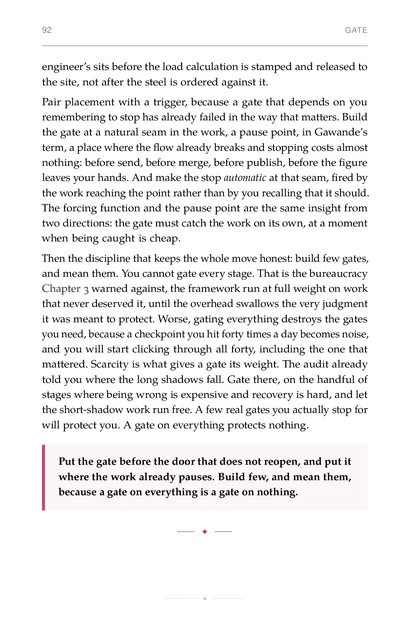 The Human-in-the-Loop Life, printed page: Put the gate before the door that does not reopen, and put it