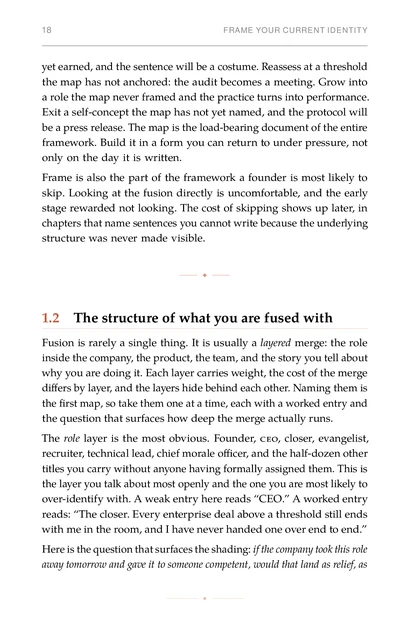 The Identity Forge, printed page: Frame is also the part of the framework a founder is most likely
