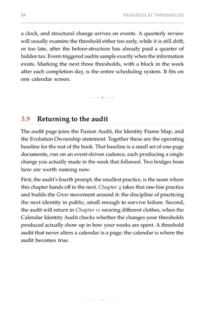 The Identity Forge, printed page: The audit page joins the Fusion Audit, the Identity Frame Map,