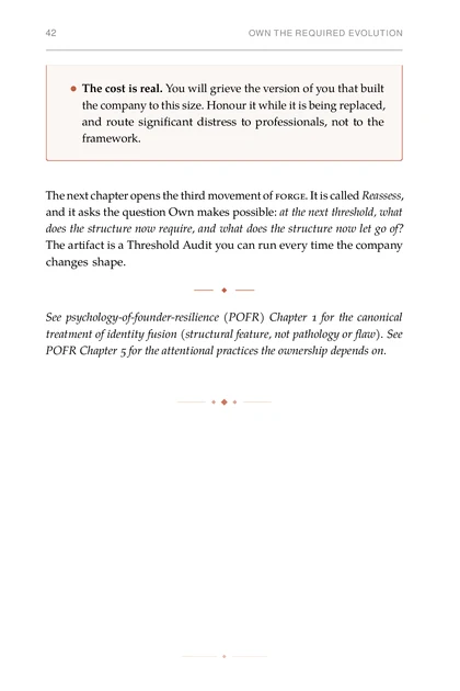 The Identity Forge, printed page: The cost is real. You will grieve the version of you that built
