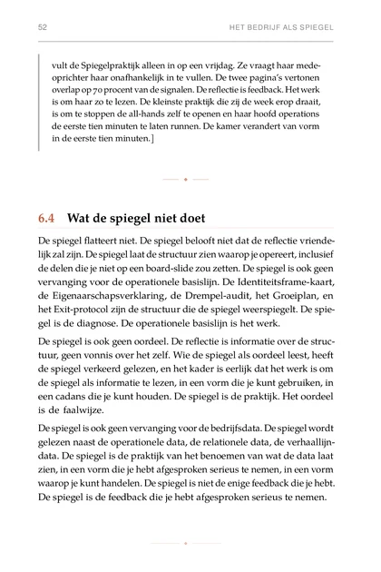De Identiteitssmidse, gedrukte pagina: De spiegel is ook geen vervanging voor de bedrijfsdata. De spiegel wordt