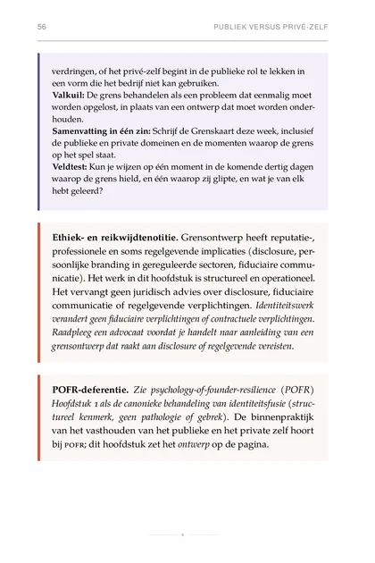 De Identiteitssmidse, gedrukte pagina: verdringen, of het privé-zelf begint in de publieke rol te lekken in