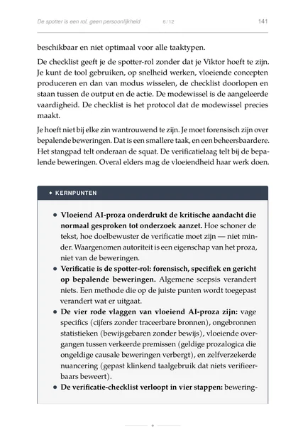 De Oordeels-Gym, gedrukte pagina: De vier rode vlaggen van vloeiend AI-proza zijn: vage