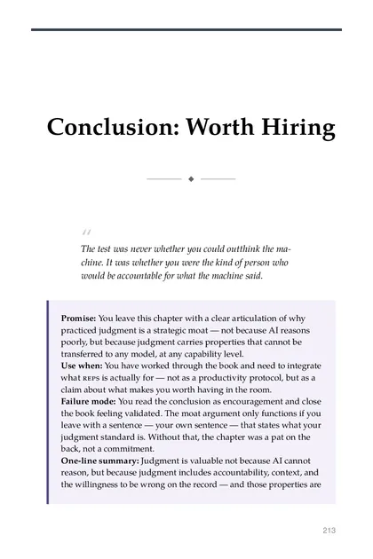 The chapter promise: You leave this chapter with a clear articulation of why practiced judgment is a strategic moat — not…