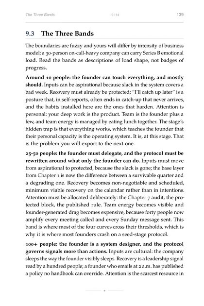 The Performance Integrator, printed page: Around 10 people: the founder can touch everything, and mostly