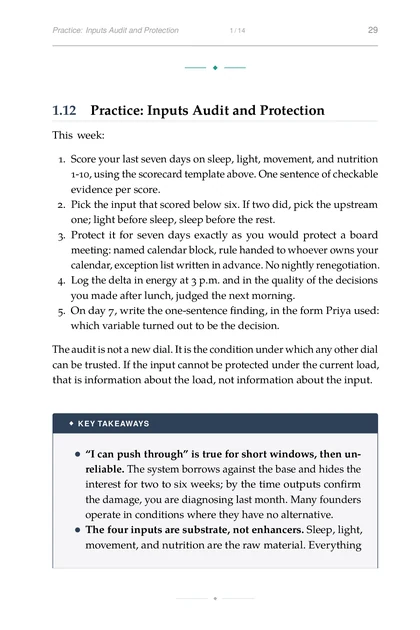 The Performance Integrator, printed page: Practice: Inputs Audit and Protection 1 14 29