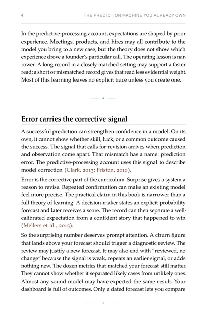 The Predictive Founder, printed page: Error carries the corrective signal