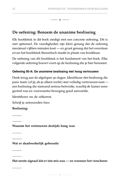 De Red Team Oprichter, gedrukte pagina: Oefening 00-A: De unanieme beslissing met hoog vertrouwen