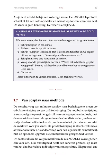 De Red Team Oprichter, gedrukte pagina: De hoofdstukken die volgen installeren de zes ASSAULT-vaardigheden