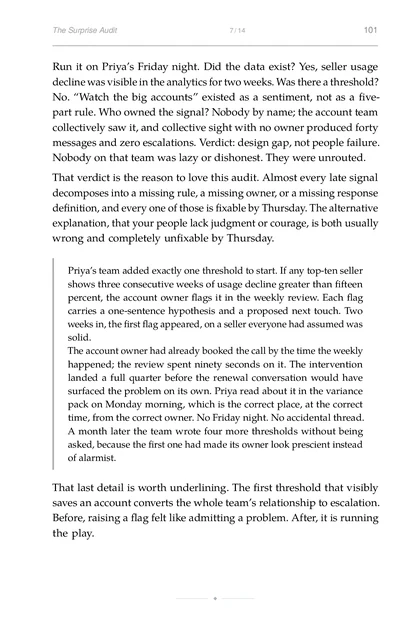 The Scale-Up Operator, printed page: A month later the team wrote four more thresholds without being