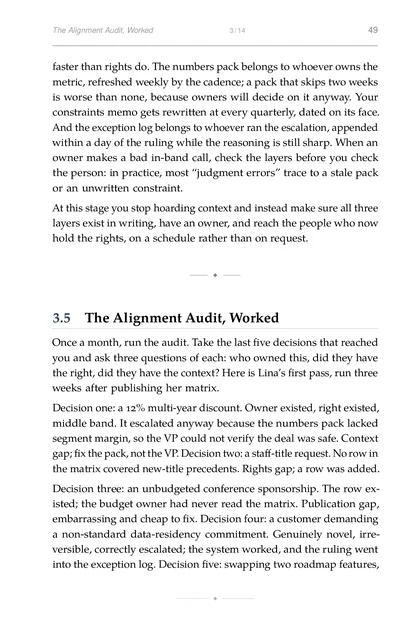The Scale-Up Operator, printed page: Decision three: an unbudgeted conference sponsorship. The row ex-